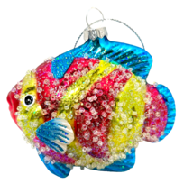 Robert Stanley Hand Blown Glass Tropical Fish Christmas Ornament Beaded 4&quot; - £9.91 GBP