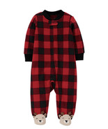 NWT Carters Fleece Black Red Buffalo Plaid Zip up Sleeper Heart Sz 9mo c... - $9.25 CAD