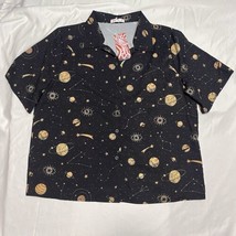 NWT Romwe Button Up Astrology Patterned Shirt Gender Fluid Style Space E... - $43.54