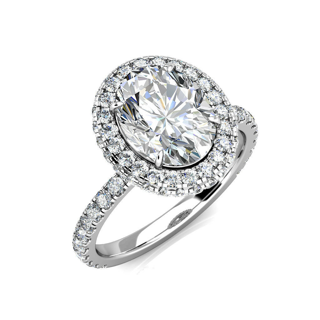 Primary image for 4.00Ct Oval Moissanite & Diamond Halo Wedding Engagement Ring 14K White Gold