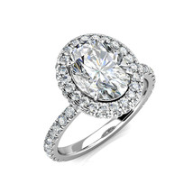 4.00Ct Oval Moissanite &amp; Diamond Halo Wedding Engagement Ring 14K White ... - £2,383.78 GBP