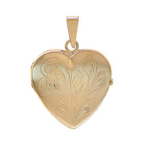 14k Yellow Gold Floral Engraved Heart Made In Italy Locket Pendant - £592.73 GBP
