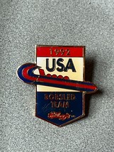 Vintage Red White &amp; Blue Kelloggs 1992 USA Bobsled Team Enamel &amp; Goldtone Lapel  - £7.56 GBP