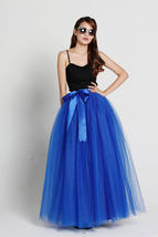 BLUE Ruffle Full Long Tulle Skirt Women Plus Size Party Prom Tulle Maxi Skirt image 1