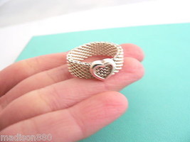 Tiffany &amp; Co Silver Heart Mesh Ring Sz 7.75 Rare Gift Love Weave Statement - £209.32 GBP