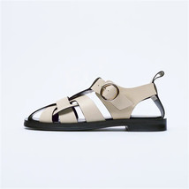 E leather gladiator sandals round toe flats buckle fashion ladies footwear summer khaki thumb200