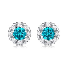 0.5Ct Round Blue Moissanite Snowflake 14k White Gold Over Stud Floral Earring - £80.30 GBP