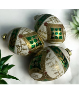Vtg 4 x Blown Glass Egg Shaped Christmas Ornament 4” Gold Green White Po... - $49.02 CAD