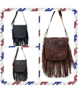 Premium Western Genuine Leather Floral Tooled Fringe Crossbody Bag in 4 ... - £34.75 GBP