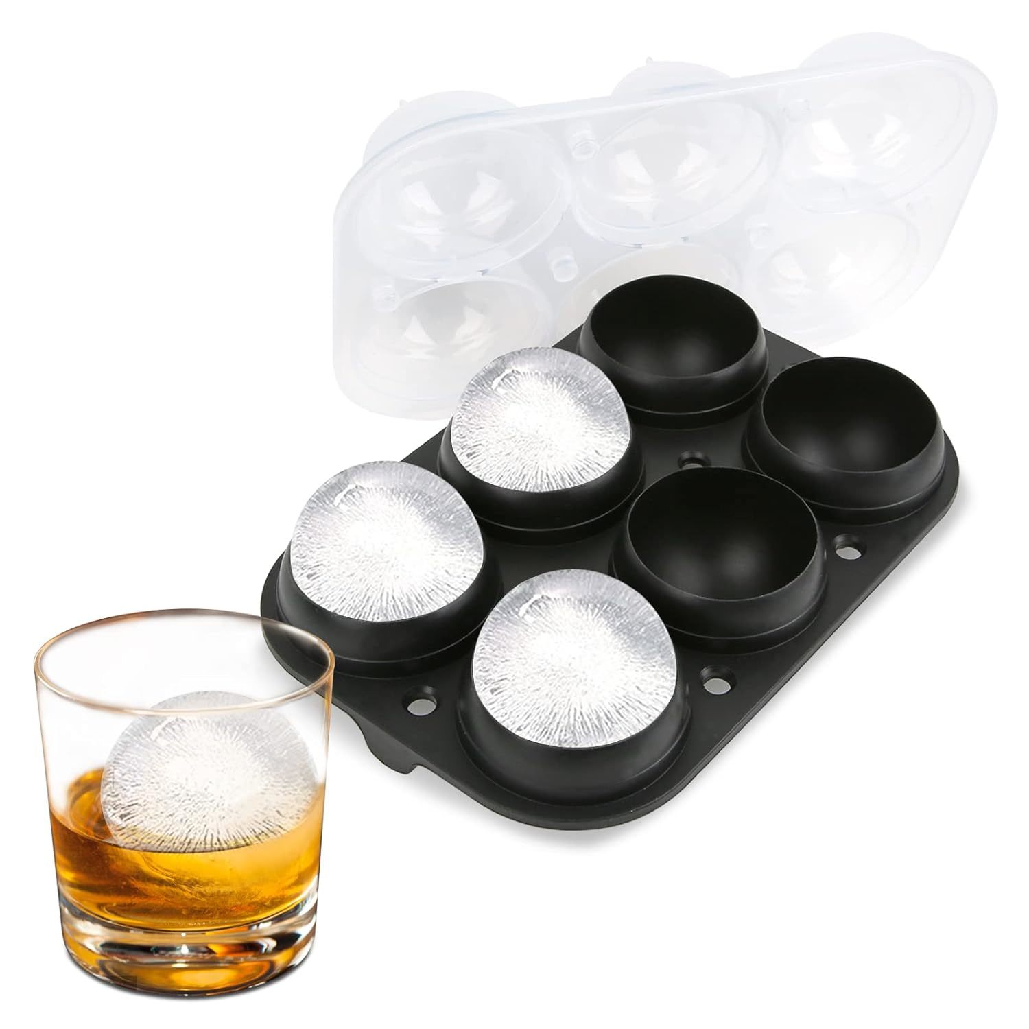 Large Ice Ball Maker With Lid, 6 X 2.5 Inch Ice Balls - Bpa Free, Easy To Fill R - £23.17 GBP