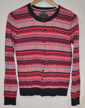 Tommy Hilfiger Cardigan Sweater Pink Navy Blue Gray Fair Isle Button Front Sz S - $14.85