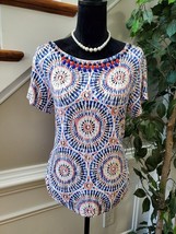 Ruby Rd. Women&#39;s Blue Rayon Round Neck Short Sleeve Casual Top Blouse Si... - $20.00