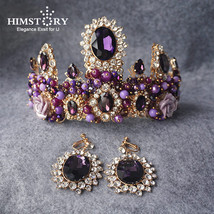  Baroque Purple Crystal  Bridal Crown Tiara Magnificent Rhinestone Diadem Bride  - £55.78 GBP