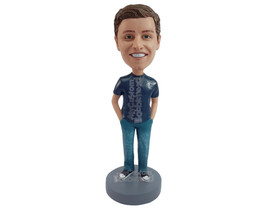 Custom Bobblehead Cool dude wearing tight round neck t-shirt with both h... - £70.88 GBP