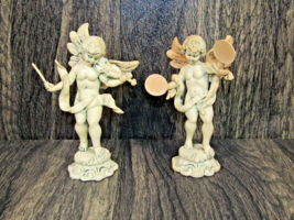 2 Vintage Classic Depose Italy Hard Plastic Angel Cherubs 5” Pedestal Figurines - £11.12 GBP