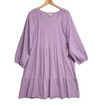 Time and Tru Tiered Dress Womens Size 20 Lavender Eyelet Sleeve Cotton C... - £12.07 GBP