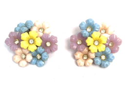 Vintage Coro Earrings Flower Cluster Signed Plastic Crystal Rhinestone C... - $23.00
