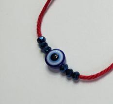 Evil Eye Red String Good Luck Bracelet Kabbalah &amp; Electric Blue Crystal - £7.74 GBP
