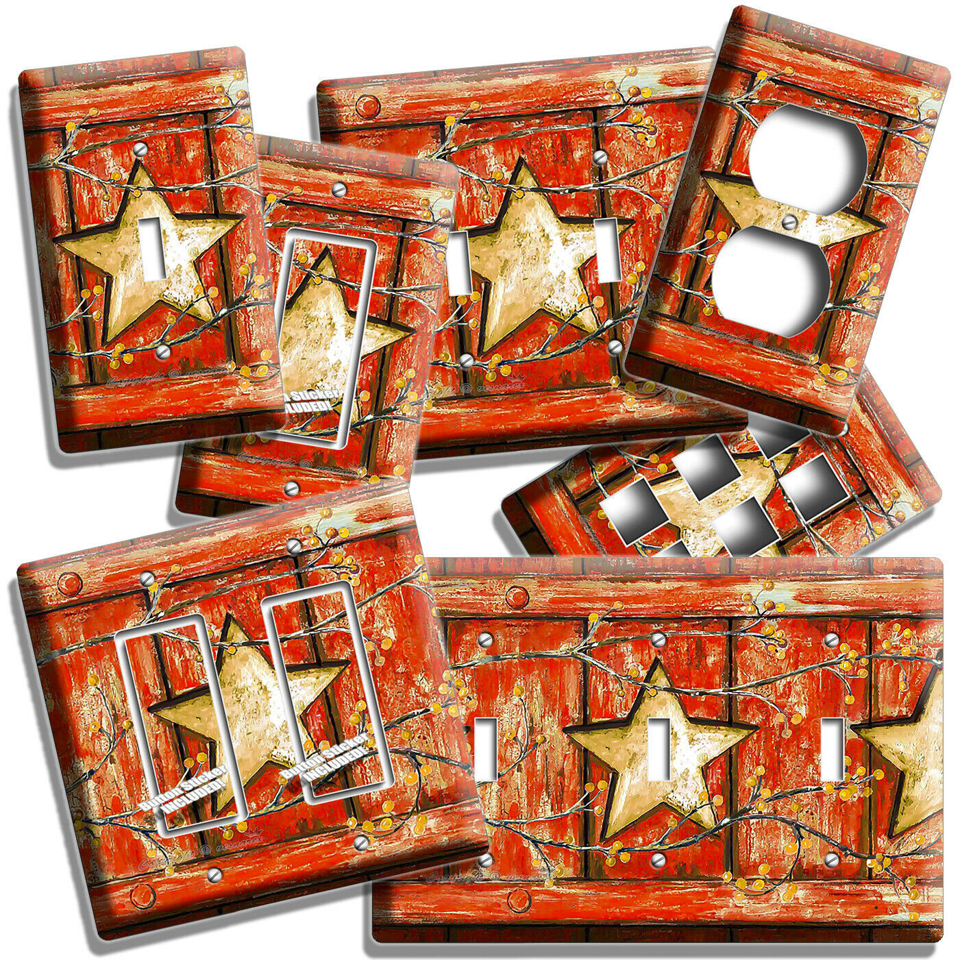 RUSTIC OLD RED BARN LONE STAR LIGHT SWITCH OUTLET WALL PLATES COUNTRY FARM DECOR