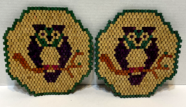 Vintage Folk Art Owl Trivets Hot Pads Wood Beaded Multicolor 8 x 8 inches Lot 2 - £14.58 GBP