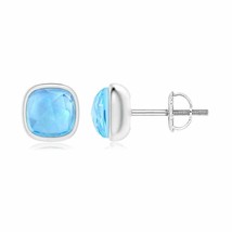 ANGARA Cushion Swiss Blue Topaz Solitaire Stud Earrings in 14K White Gold - £252.70 GBP