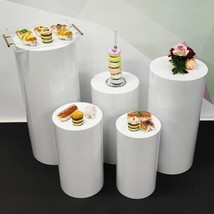 5pc White Cylinder Cake Flower Dessert Column Pedestal Stand Party Weddi... - $322.42