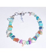 Handmade Bracelet Bead Chips Multi Color and Blue 7&quot;  Upcycled Handmade - $5.00