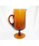 Mid Century Empoli Optic Glass Hand Blown Footed Pitcher Italy  - £46.72 GBP