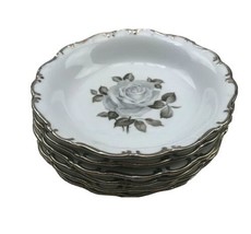 Vintage Moon Rose Schumann Bavaria White Rimmed Soup Bowls Gray Floral U17 - £44.75 GBP