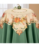 Embroidered Square TableCloth Pumpkin Leaves Intricate Cutouts Scroll Fa... - $24.74