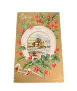 Postcard Christmas White Lucky Horseshoe with Scene Inside Embossed 1909... - $92.36 MXN