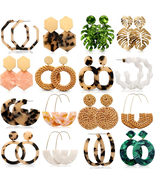 16 Pairs Trendy Statement Acrylic Rattan Earrings for Women-Fashion Summ... - $29.68 CAD