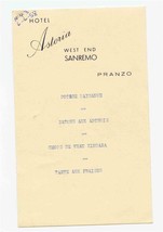 Hotel Astoria West End San Remo Pranzo Menu  Italy 1958 - £13.38 GBP