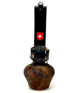 Rare Vintage Swiss Large Cow Bell w/ Leather Strap &amp; Buckle - Red Swiss ... - £585.13 GBP