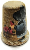 Hand Painted Girl Flowers Wooden Thimble Vintage  - $19.79
