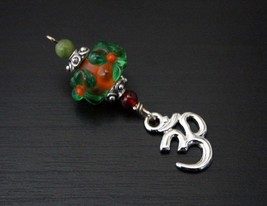 Green serpentine and red agate Lucky Flower Butterfly, Om or Hamsa / Hand of Fat - £12.78 GBP
