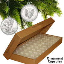 25 Direct Fit 40.6mm Christmas Ornament Coin Capsules w/Hook For Silver Eagle Oz - £9.69 GBP