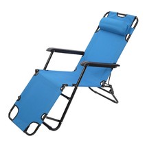 Folding Patio Chaise Lounge Reclining Beach Chair Adjustable w/ Pillow Blue - £51.05 GBP