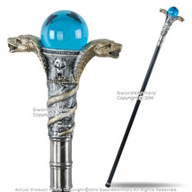 34&quot; Serpent Handle with Crystal Ball Steel Shaft Walking Stick Gentleman Cane - £12.64 GBP