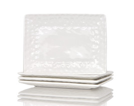 White Six Piece Rectangle Pebbled Porcelain Service For Six Dinner Plate... - $152.99