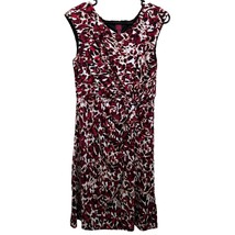 212 Collection Dress Medium Red Black White Tan Polyester Spandex Sleeve... - $15.29