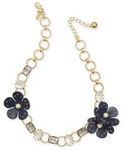 Kate Spade New York Blooming Bling Leather Navy Blue Flower Necklace Nwt - £55.94 GBP