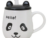 Hello Panda Bear Ceramic Coffee Mug Cup With Spoon And Perky Ears Lid 14oz - £14.14 GBP