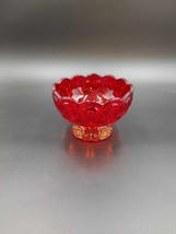 Vtg Red Amberina Moon and Stars Glass Pedestal Candy Dish Compote Bowl - $19.65