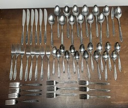 53 Pc Lot Ekco Eterna Country Garden Stainless Flatware Silverware  Roses Floral - £67.94 GBP