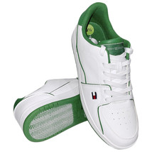 NWT TOMMY HILFIGER MSRP $119.99 MEN&#39;S WHITE GREEN LEATHER LACE UP SNEAKE... - £39.56 GBP