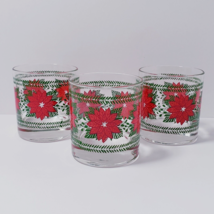 3-Christmas Holiday Poinsettia Rocks Glass Clear Red Green - $31.50