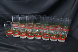 Libbey Holly Berry Tumblers Glasses Red Stripe Christmas Lot of 15 Xmas - $41.39 CAD