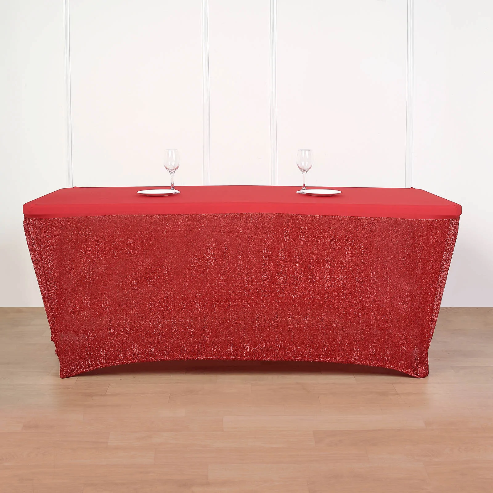 Red - 6ft Table CoverRuffled Metallic Spandex Plain Top Indoor &amp; Outdoor - £41.32 GBP
