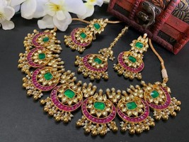 VeroniQ Trends-Gold Plated Moon/Chand Style Necklace In Pachi Kundan-South India - £233.09 GBP
